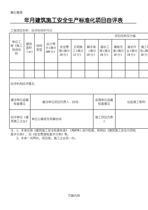项目月度自评表格模板(总表格模板+19项分表格模板)
