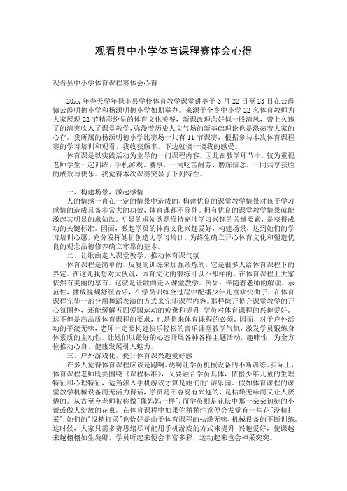 观看县中小学体育课程赛体会心得