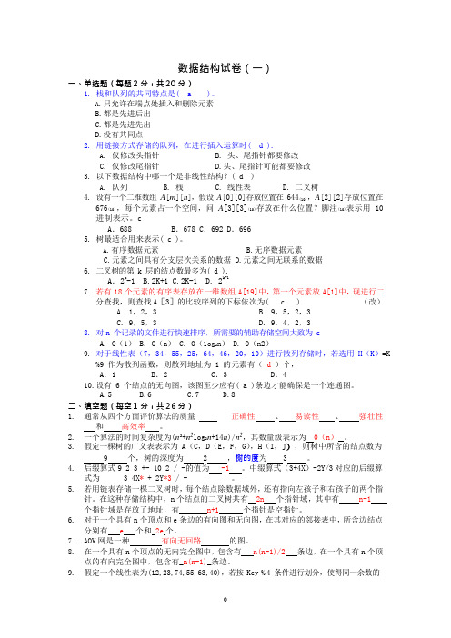 数据结构试题及答案(可编辑修改word版)