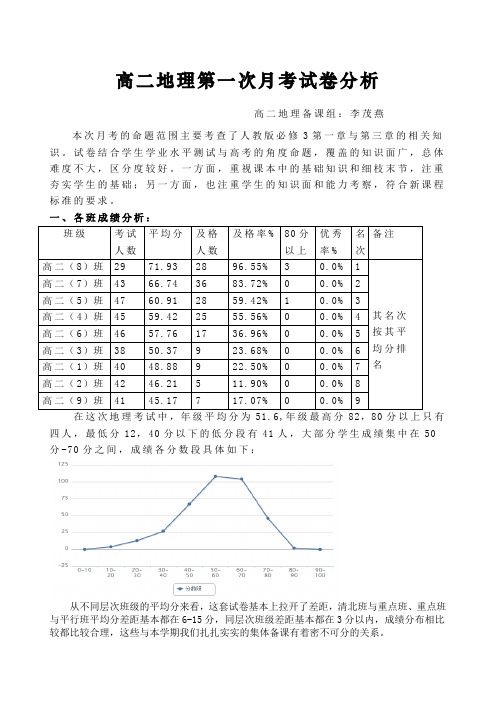 高二地理第一次月考试卷分析