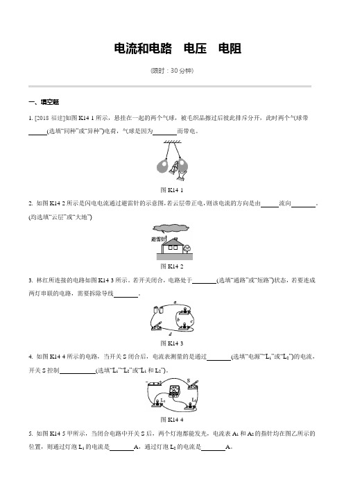 物理中考专题复习《电学》练习电流和电路 电压 电阻【有答案】