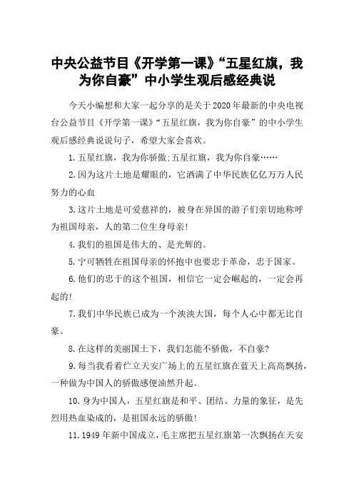 中央公益节目《开学第一课》“五星红旗,我为你自豪”中小学生观后感经典说