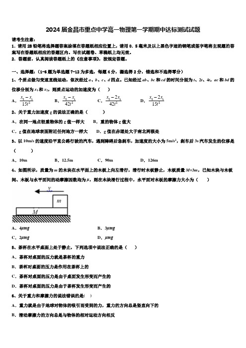 2024届金昌市重点中学高一物理第一学期期中达标测试试题含解析