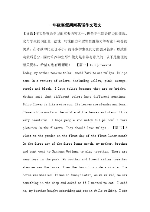一年级寒假期间英语作文范文_一目斋