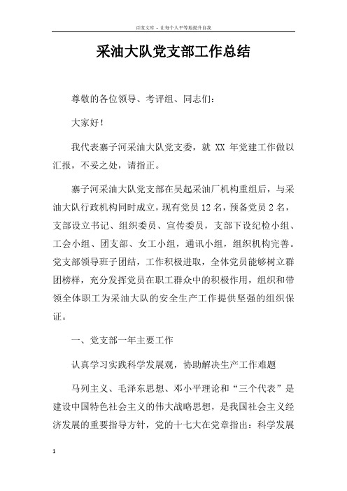 采油大队党支部工作总结