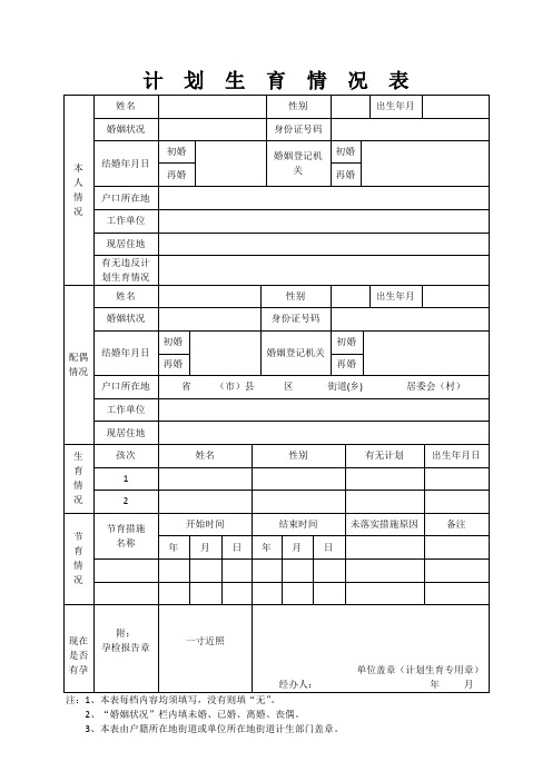 计划生育情况表