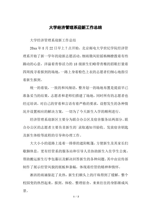 大学经济管理系迎新工作总结