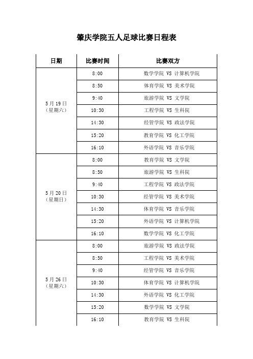 肇庆学院五人足球比赛日程表