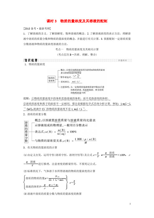 2018版高考化学总复习专题一物质的量浓度及其溶液的配制教学案