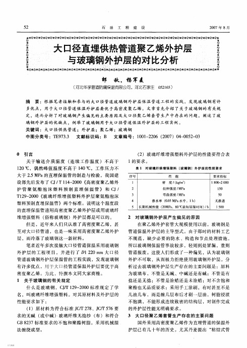 大口径直埋供热管道聚乙烯外护层与玻璃钢外护房的对比分析