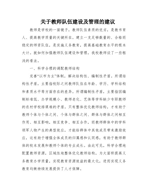 关于教师队伍建设及管理的建议