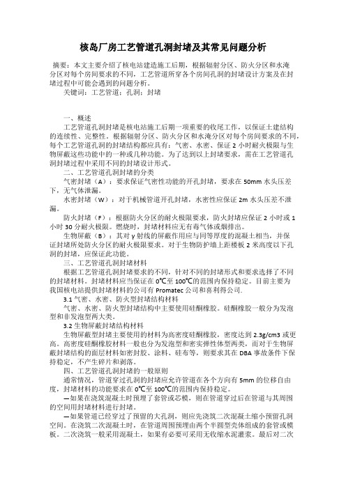 核岛厂房工艺管道孔洞封堵及其常见问题分析