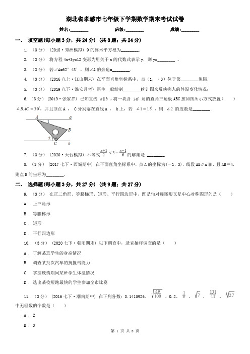 湖北省孝感市七年级下学期数学期末考试试卷