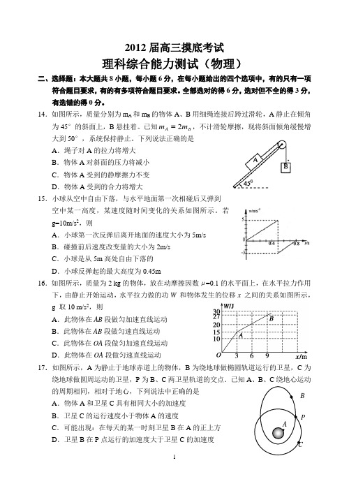 2012高三理科综合模拟试卷
