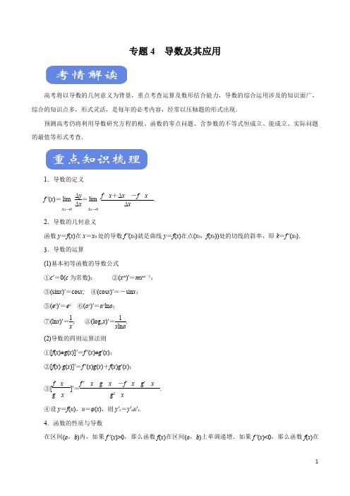 数学(理)知识清单-专题04 导数及其应用(考点解读)(原卷+解析版)