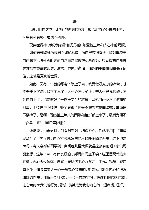 初二作文：以墙为话题的作文600字