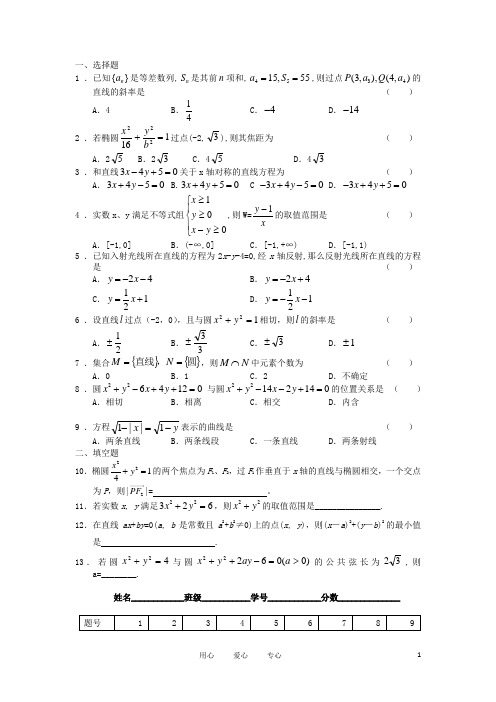广西陆川县中学1011高二数学上学期周测(6)