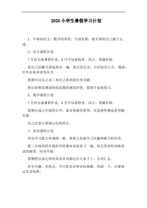 2020小学生暑假学习计划