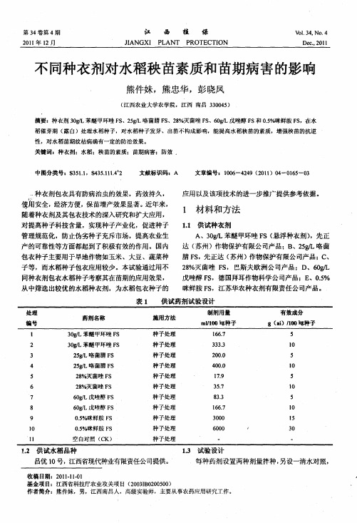 不同种衣剂对水稻秧苗素质和苗期病害的影响
