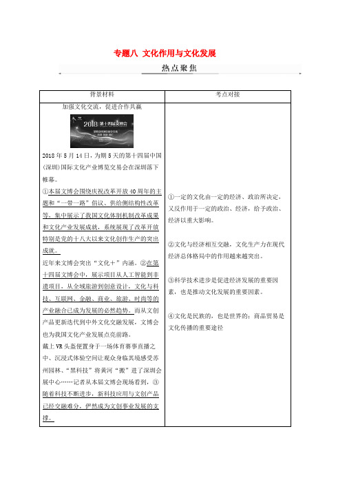 2019年高考政治大二轮复习专题八文化作用与文化发展热点聚焦word版本