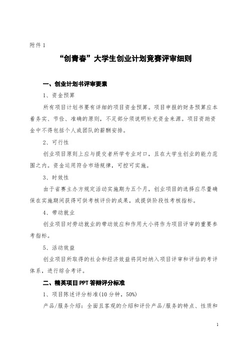 “创青春”大学生创业大赛评审细则