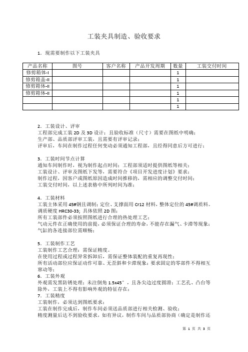 工装夹具制造、验收要求