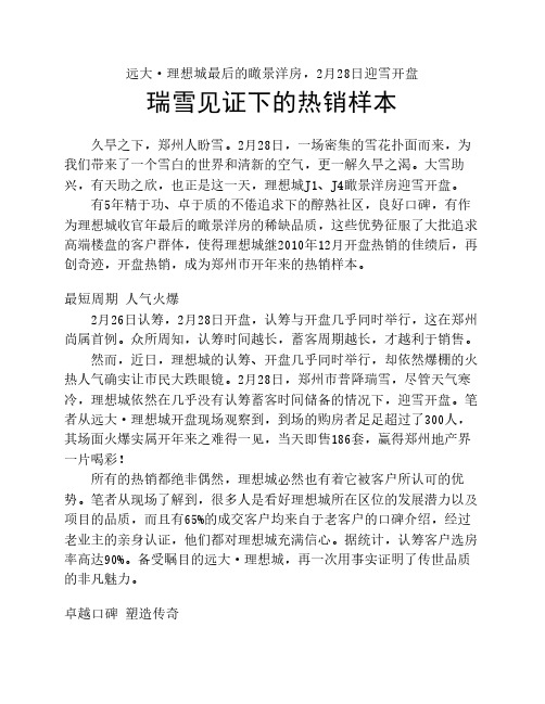 理想城开盘热销软文(最终稿)