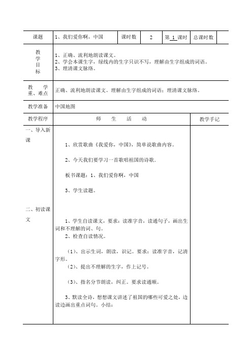 语文苏教版六年级上册我爱你啊,中国