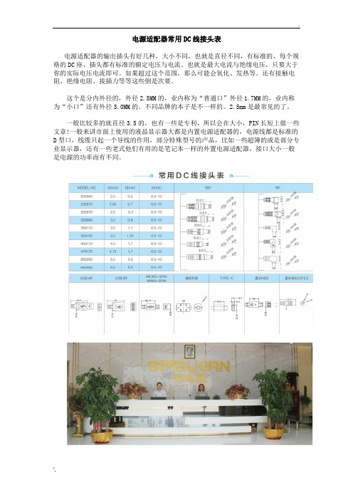 电源适配器常用DC线接头表