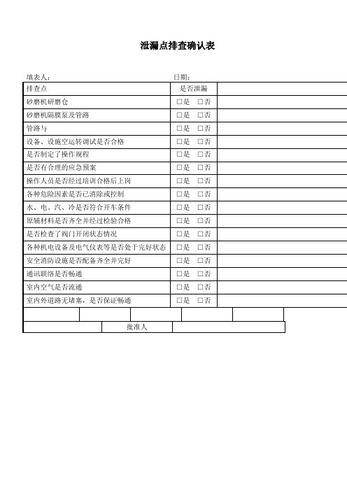 装置开车前安全条件确认表