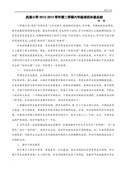 小学六年级数学培优补差工作总结