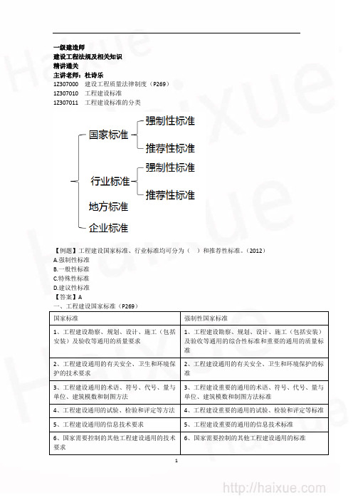 杜诗乐 一级建造师 建设工程法规及相关知识 精讲通关(38) 1Z307000 工程建设标准