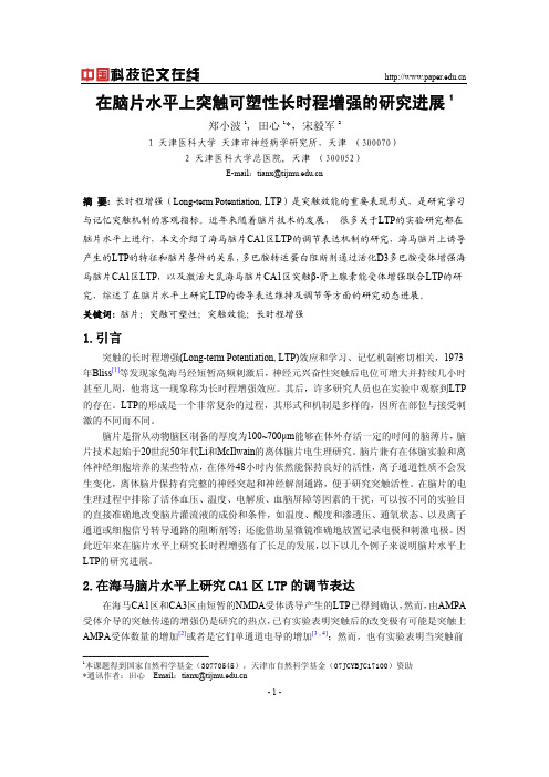 在脑片水平上突触可塑性长时程增强的研究进展
