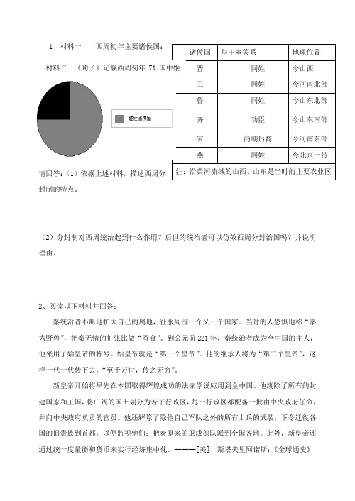 古代中国的政治制度材料题1