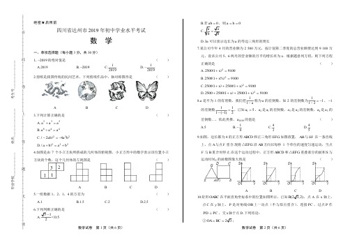 2019年四川省达州中考数学试卷含答案