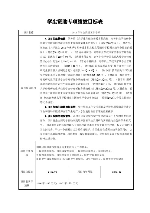 学生资助专项绩效目标表