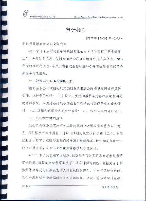新希望集团有限公司2008年合并审计报告