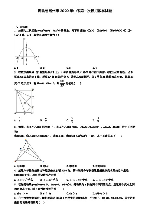 湖北省随州市2020年中考第一次模拟数学试题