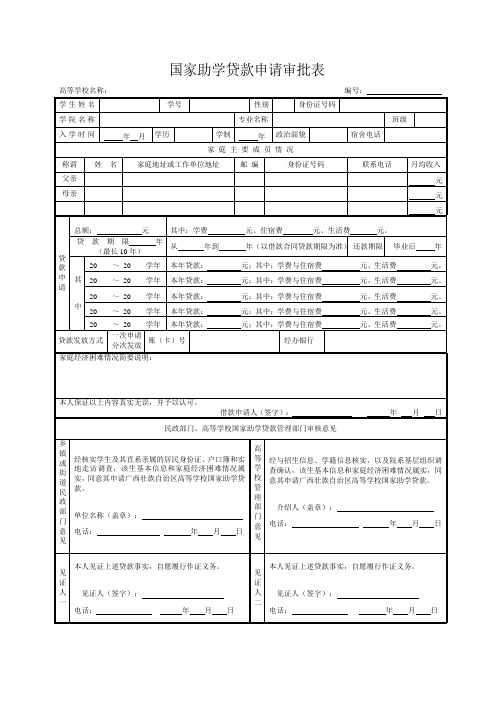 国家助学贷款申请审批表