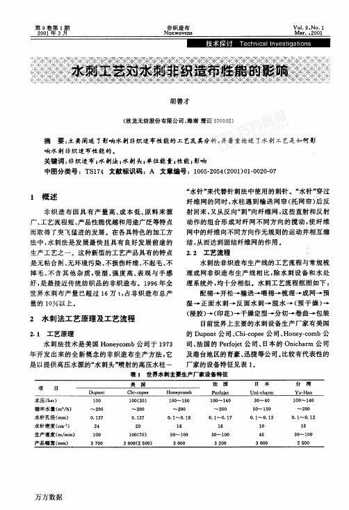 水刺工艺对水刺非织造布性能的影响