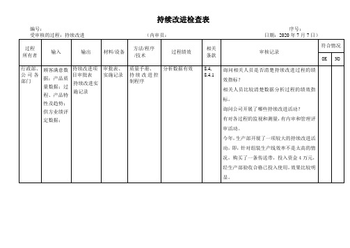 持续改进检查表
