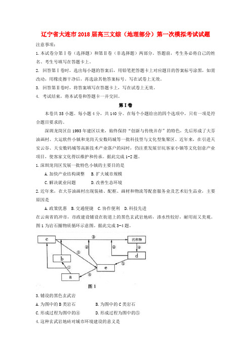 辽宁省大连市2018届高三文综(地理部分)第一次模拟考试试题