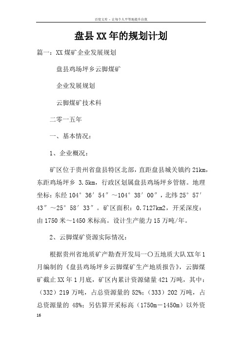 盘县XX年的规划计划