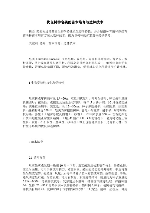 优良树种皂荚的苗木培育与造林技术