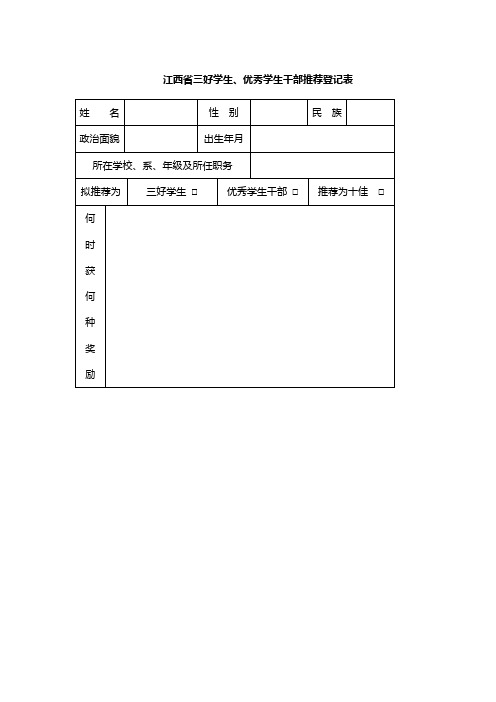 江西省三好学生、优秀学生干部推荐登记表