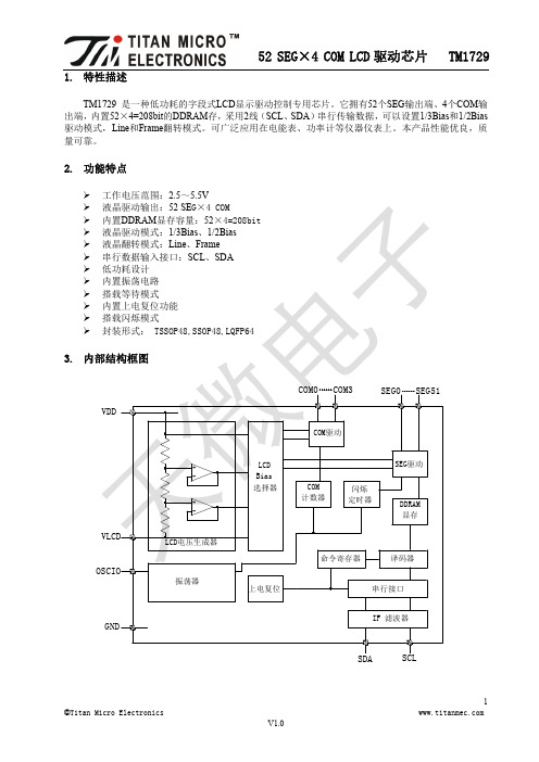 LCD驱动集成电路TM1729规格书V1.0