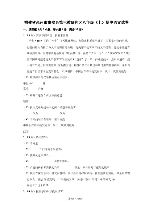 福建省泉州市惠安县第三教研片区八年级(上)期中语文试卷