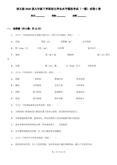 语文版2020届九年级下学期语文学业水平模拟考试(一模)试卷C卷