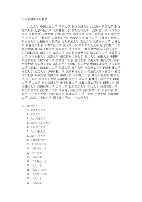国防生招生院校名单.doc