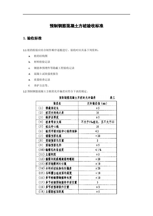 预制钢筋混凝土方桩验收标准